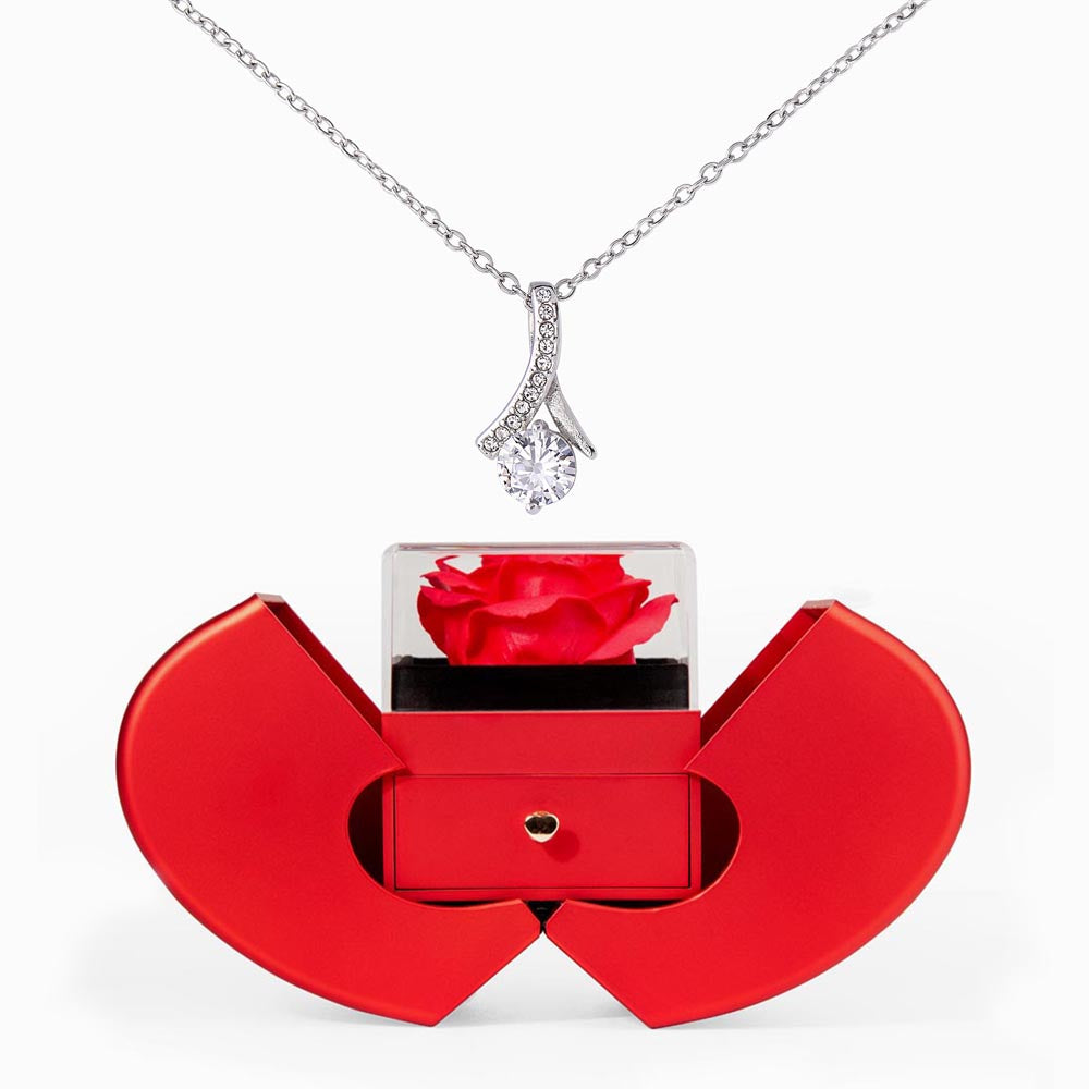 Alluring Beauty Necklace and Red Heart Rose Box