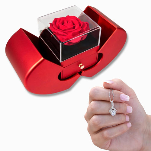 Alluring Beauty Necklace and Red Heart Rose Box