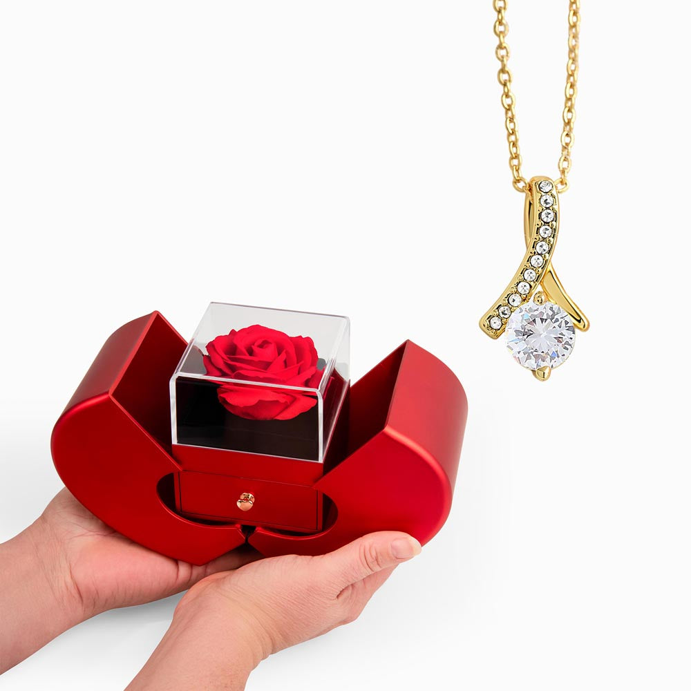 Alluring Beauty Necklace and Red Heart Rose Box
